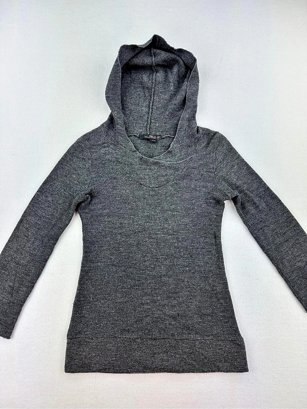 RLX Ralph Lauren Waffle Knit Charcoal Gray 100% Wool Hooded Sweater Womens Sz M